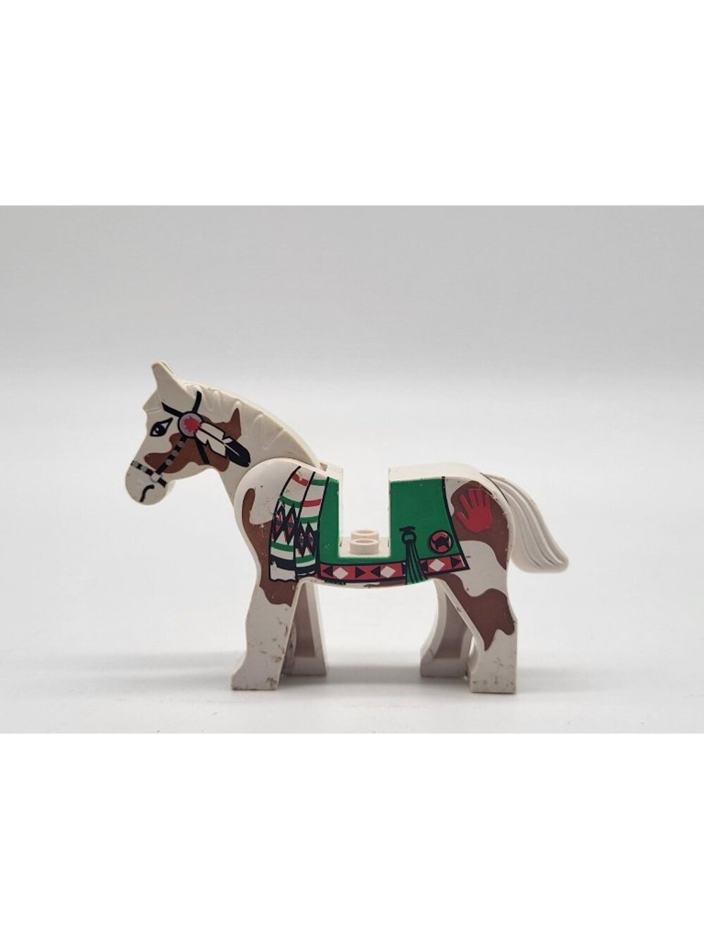 Lego Horse with Green Blanket, Red Hand Pattern Vintage 90s Western Indians